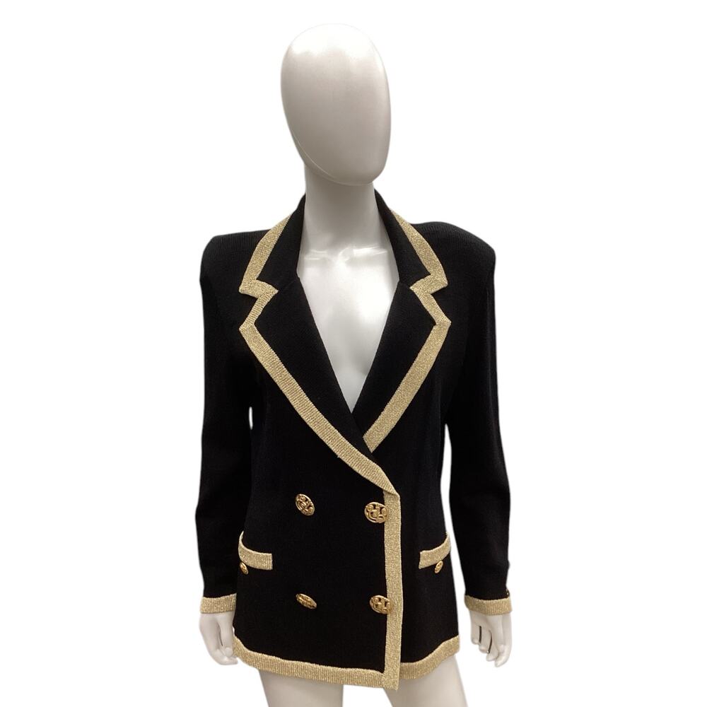 VTG Mike Korwin Womens Blazer Size M Fine Knit Gold Shimmer Trim Amazing Buttons